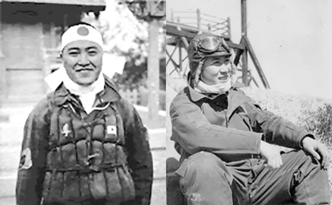 500kg爆弾を抱えた2機の零戦によって特攻攻撃され炎上する空母バンカーヒル。写真は武功を遂げた小川清少尉と安則盛三中尉、艦内の消火活動で焼死した乗員たちの遺体。小川少尉は突入で甲板に放り出され亡くなったが遺体は目立った傷もなかったという。戦後遺品が遺族へ返還されたという。 