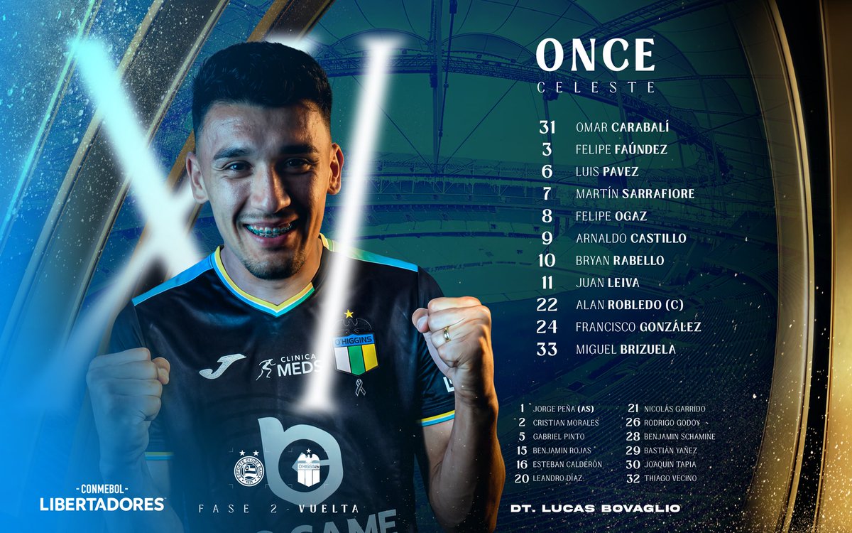 🇧🇼 ¡𝐅𝐎𝐑𝐌𝐀𝐂𝐈𝐎́𝐍 𝐃𝐄 𝐎’𝐇𝐈𝐆𝐆𝐈𝐍𝐒 𝐃𝐄 𝐑𝐀𝐍𝐂𝐀𝐆𝐔𝐀! 🇨🇱

Estos son los once guerreros Celestes que saldrán a la cancha en busca de la clasificación en Salvador de Bahía ¡Vamos con todo O’Higgins! 💪🏻

#VamosLaCeleste 🇧🇼