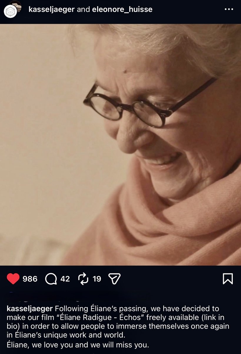 wanted to share here that upon Éliane’s passing, the filmmakers Eléonore Huisse &amp; François Bonnet have made their beautiful portrait from 2021, Éliane Radigue- Échos, available to watch freely online.
vimeo.com/541076521/d661…