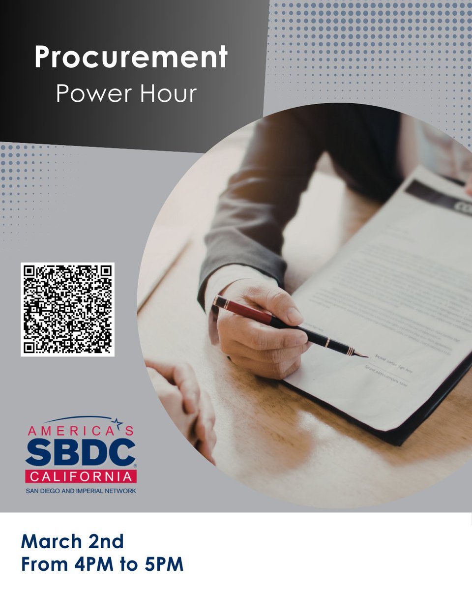 SDSBDCNetwork's tweet image. Join our live Q&amp;amp;A office hours — no presentation, just real answers from experts on government &amp;amp; corporate contracting.
Scan the QR Code or follow this link to register now:
hubs.ly/Q043rGG80

#SmallBusinessSupport #SanDiegoBusiness #SDIVSBDCGrowth