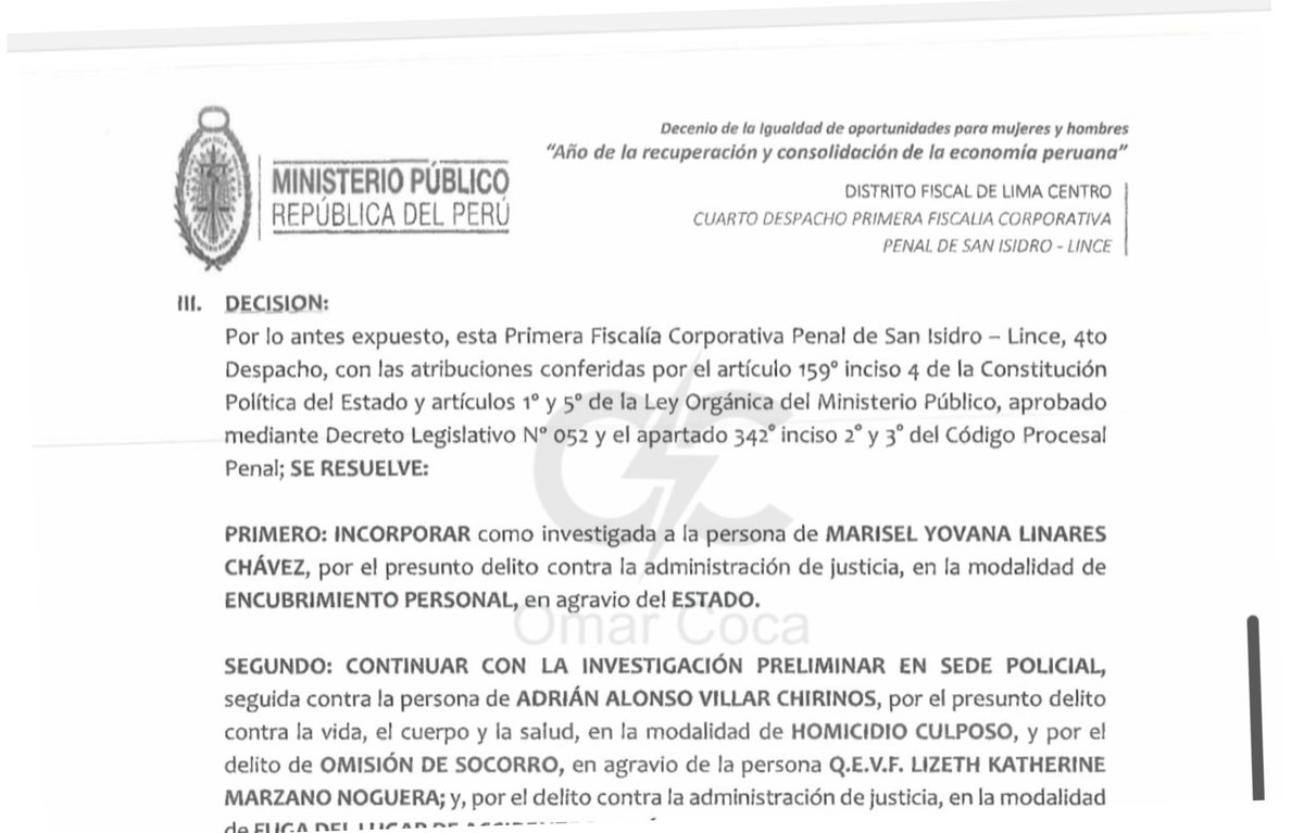 OmarCoca_'s tweet photo. #LoÚltimo || #Fiscalia incorpora a #MariselLinares como #investigada en el caso #lizethmarzano por el presunto delito de encubrimiento personal a favor de #AdrianVillar. 

Día oscuro para la periodista, ya que hoy fue separada de #Willax.. https://t.co/PATW16Ww8X