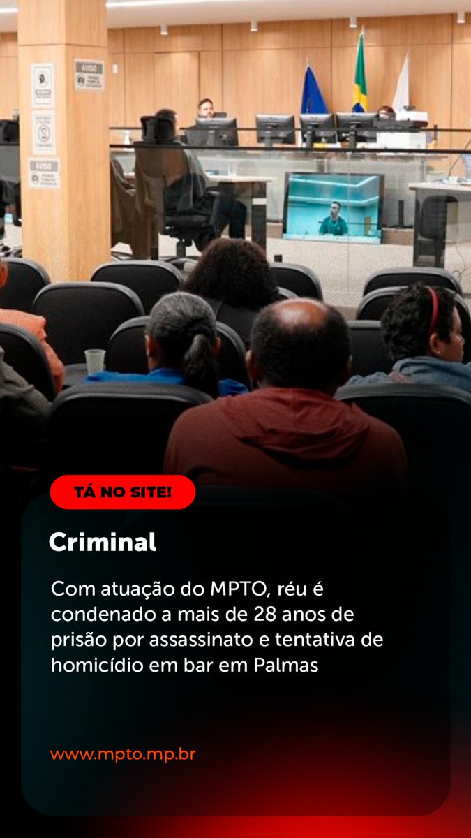 MPETocantins's tweet image. ☝️  Com atuação do MPTO, réu é condenado a mais de 28 anos de prisão por assassinato e tentativa de homicídio em bar em Palmas.

🖥️ x.gd/Uz9xj

👉 Seus direitos foram desrespeitados?
📞 Ligue 127.

#MPTO #MPTOAtuante #Tocantins