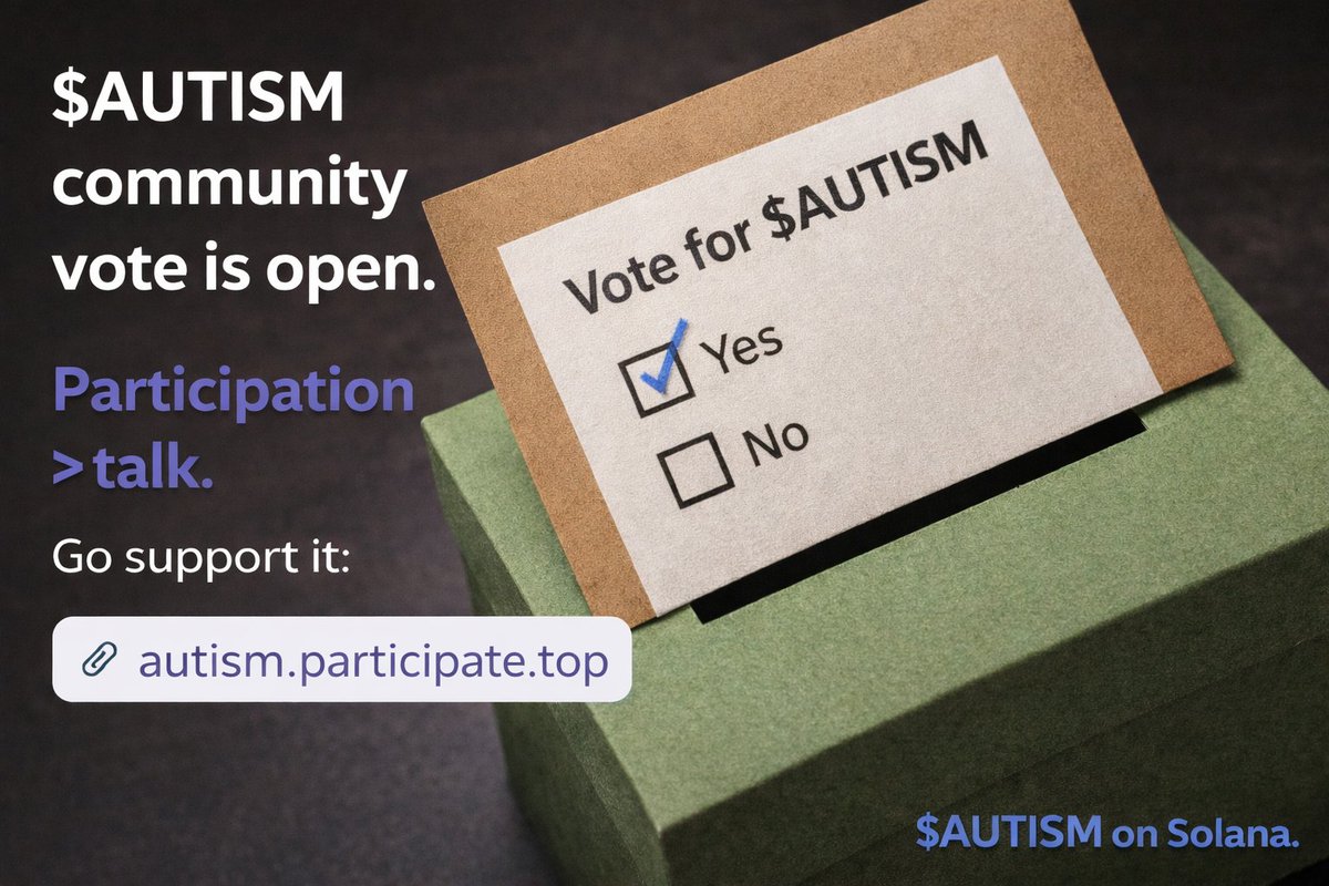 SolXhunterx's tweet photo. $AUTISM community vote is open.

Participation > talk.

Go support it for $SOL:
🔗https://t.co/BkrbWMKbeY

$AUTISM on Solana. https://t.co/hranB5ZmSf