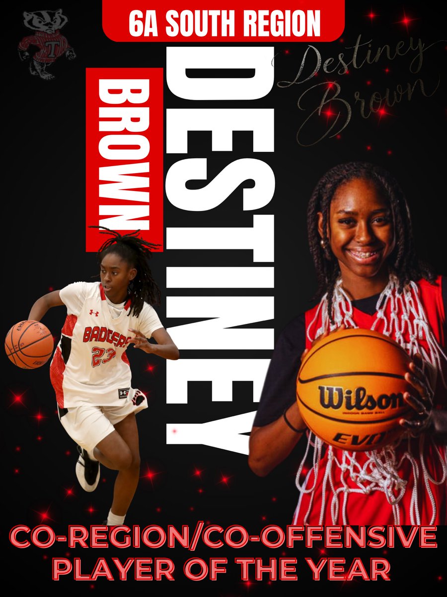 THMSGBB's tweet photo. 𝑪𝑶𝑵𝑮𝑹𝑨𝑻𝑺 to 5 of our players on their 6A SOUTH ALL-REGION Recognitions. These young ladies are certainly deserving of the honors, and we are proud of their efforts! And they thank their teammates. Great job Badgers!!😁👏🏽 #AllRegion
#BadgerNation❤️🤍#TheProcess https://t.co/GLg4DBKOtK