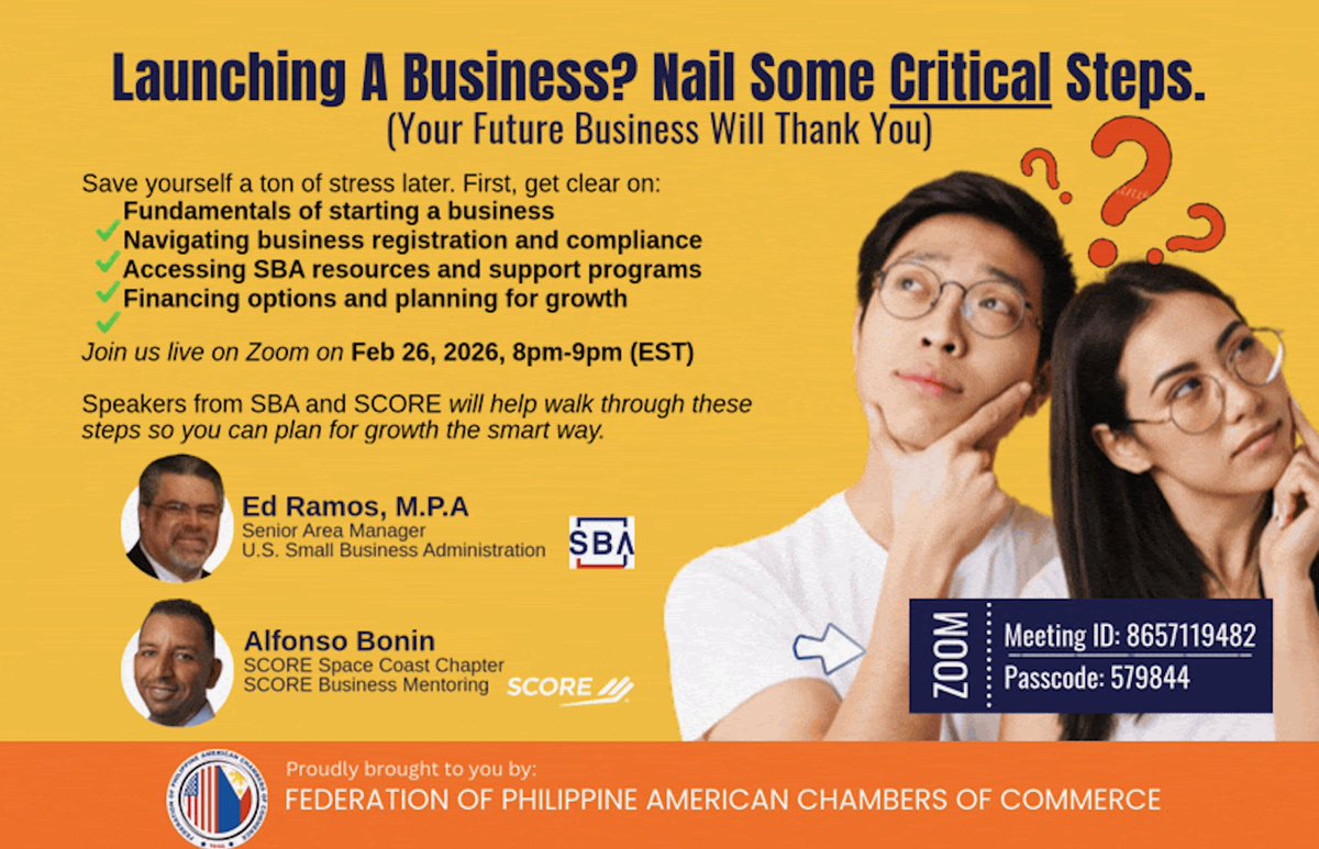 radiantview's tweet photo. For FEB 26, 2026
 A FREE #webinar for USA: Launching a Business? Nail Some Critical Steps
Organized by https://t.co/DPN2MddGoV
Via Zoom Meeting ID - 8657119482; Password - 579844
5:00 pm to 6:00 pm 
RSVP: https://t.co/eQlRQ1clqw or https://t.co/RUzoSTgihS
 #business https://t.co/ogg9D04ng9