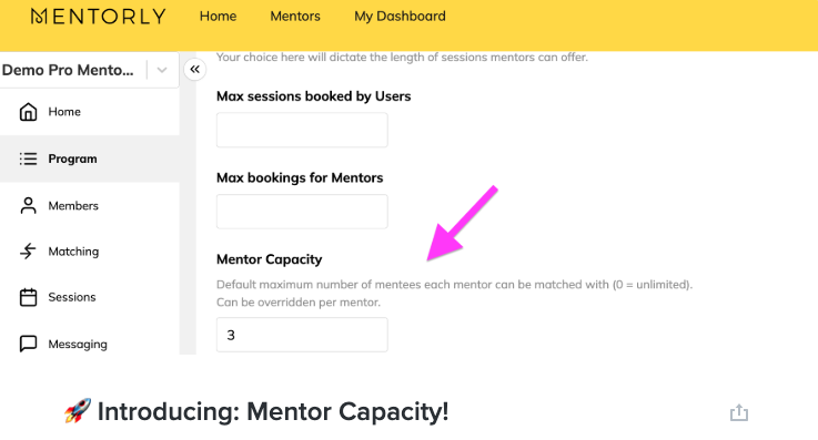 Mentorlydotcom's tweet photo. Mentors' capacities change over time, and so does your program. Now you can adjust them to fit your own capacity at any given time. ⏲️ https://t.co/jd49Xr9Bge