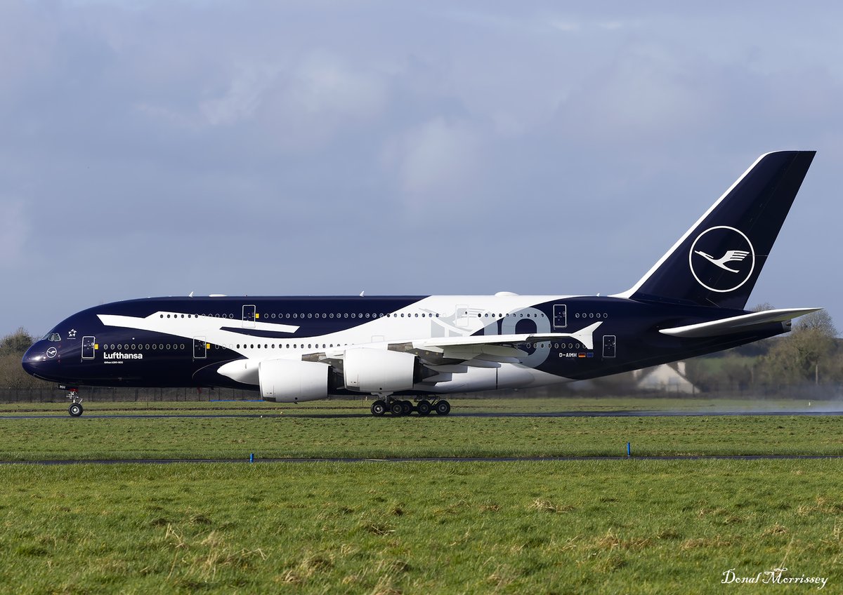 birrlad's tweet photo. Departing @ShannonAirport after painting @lufthansa 100th Anniversary Livery @Airbus A380-841 D-AIMH.
#avgeek #aviation #airline #Lufthansa #ShannonAirport #Airbus #planespotting https://t.co/Zzheh4paAd