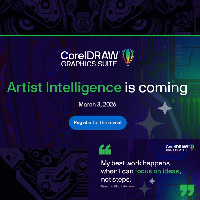 Ya queda poco para la esperada llegada de la IA ✨ "Inteligencia Artística" a CorelDRAW! 
Regístrate para asistir al webinar/presentación de lanzamiento (en inglés) este 3 de marzo👉register.gotowebinar.com/register/70167… #coreldraw #coreldraw2026 #InteligenciaArtificial #diseñografico #software
