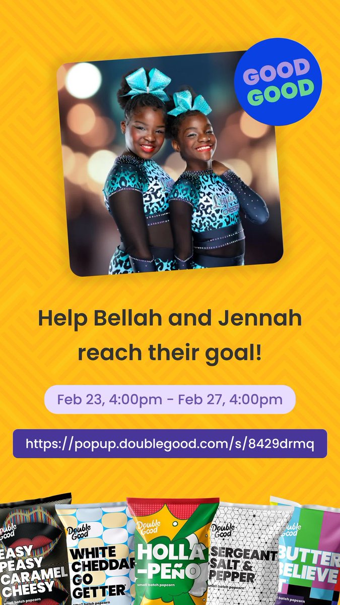 differentterry's tweet photo. Hi! I’m doing a virtual fundraiser selling delicious Double Good popcorn from Feb 23, 4:00pm - Feb 27, 4:00pm. Get all the details and support here: https://t.co/Lq3gXscDnN https://t.co/yYYHH82mB1