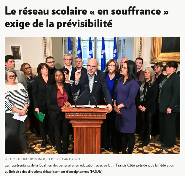 S_Bourque's tweet photo. « Seul le PQ était absent du côté de l’opposition, car la formation politique « ne voit pas la plus-value d’être aux côtés du Parti libéral et de QS », a-t-on expliqué. »
Pas du tout arrogant et méprisant pour le milieu de l'éducation qui se mobilise 🙄 
https://t.co/jsBKqQcvLr https://t.co/m6sxvCl276