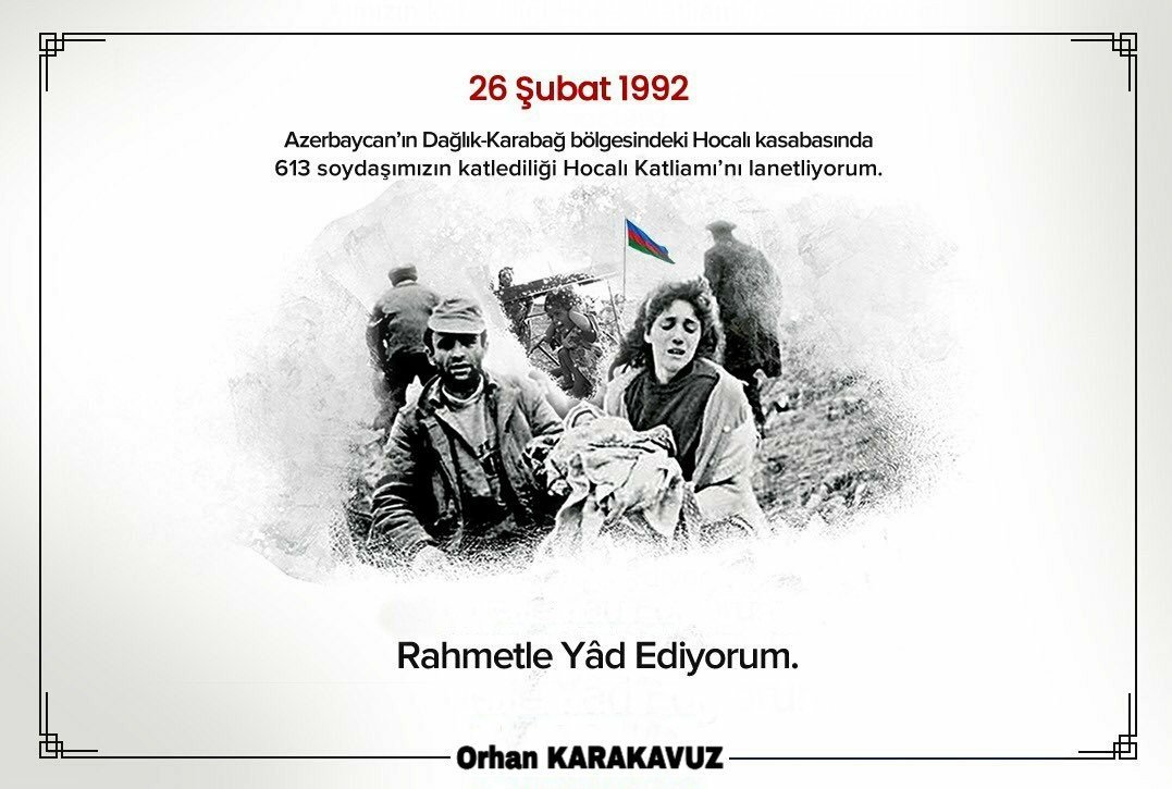 OrhanKarakavuz's tweet photo. Karabağ Savaşı sırasında 26 Şubat 1992 tarihinde Azerbaycan'ın Dağlık Karabağ bölgesindeki Hocalı kasabasında yaşanan ve Azeri kardeşlerimizin Ermeni güçleri tarafından gerçekleştirilen #HocalıKatliamı'nı lanetliyorum
https://t.co/3RWgKUpycv https://t.co/RLmkkPY6xx