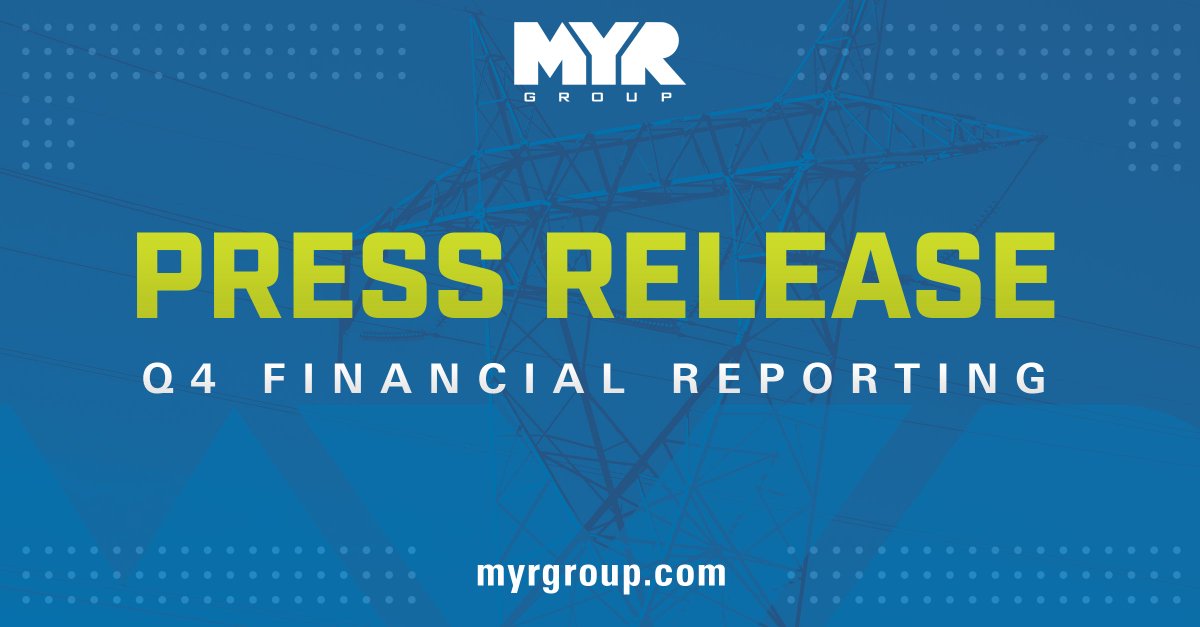 MYRGroupInc's tweet photo. MYR Group Inc. Announces Fourth Quarter and Full Year 2025 Results.

Read more ➡️ https://t.co/qHbpeQOaSU https://t.co/oXZIhkk61w