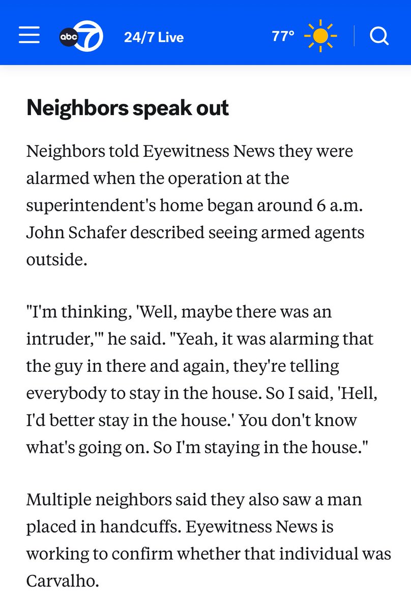BREAKING

ABC News is investigating if Gavin Newsom‘s BFF was the man placed in handcuffs during the raid of LAUSD Superintendent Alberto Carvalho’s home

“Multiple neighbors said they also saw a man placed in handcuffs. Eyewitness News is working to confirm whether that