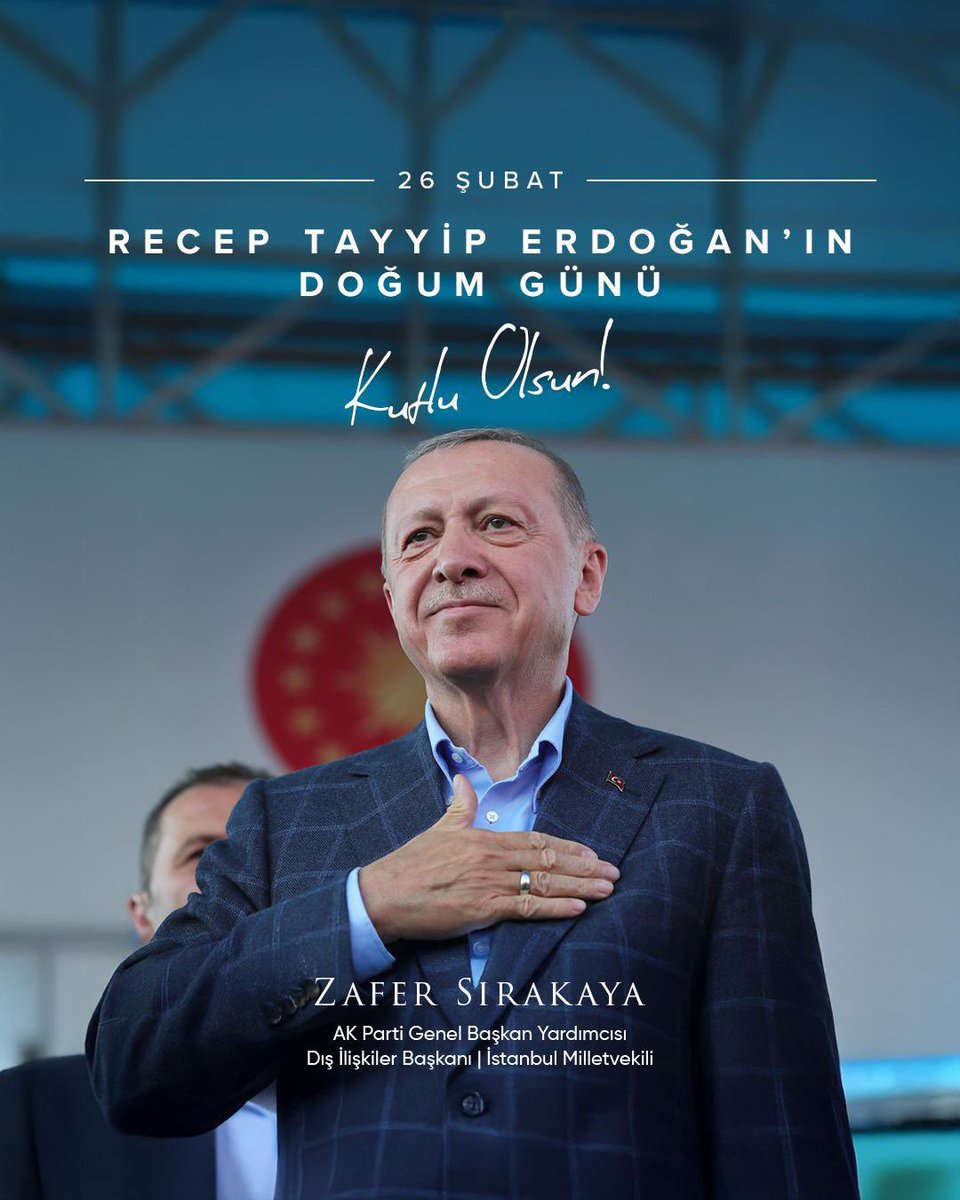 Milletimizin umudu, mazlum coğrafyaların ümidi, ümmetin duası, yurt dışı Türk toplumunun hamisi Cumhurbaşkanımız ve Genel Başkanımız Sayın <a href="/RTErdogan/">Recep Tayyip Erdoğan</a>’ın doğum gününü en kalbi duygularımla tebrik ediyorum.

Rabbim sağlıklı, uzun ömürler nasip etsin.

Bu kutlu davanın yükünü