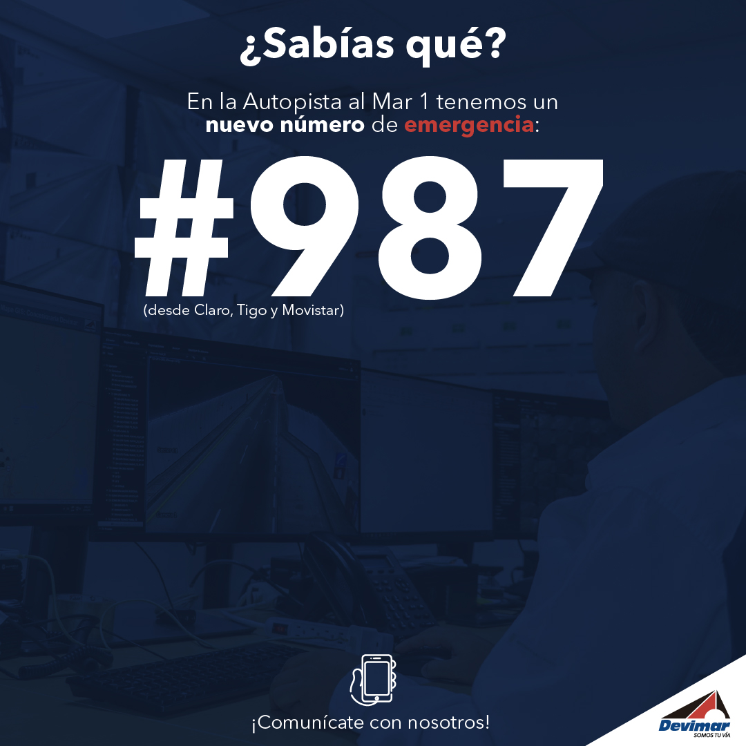 ¡Llegó el 📲#987 a la Autopista al Mar 1!
 
🚨En caso de emergencia márcalo y también puedes comunicarte a nuestras otras líneas
📱3176676335
📞6043220393-300
 
Ofrecemos servicios gratuitos de ambulancia, grúa, carro-taller e inspección vial 24/7.

¡Estamos contigo! 
#SomosTuVía