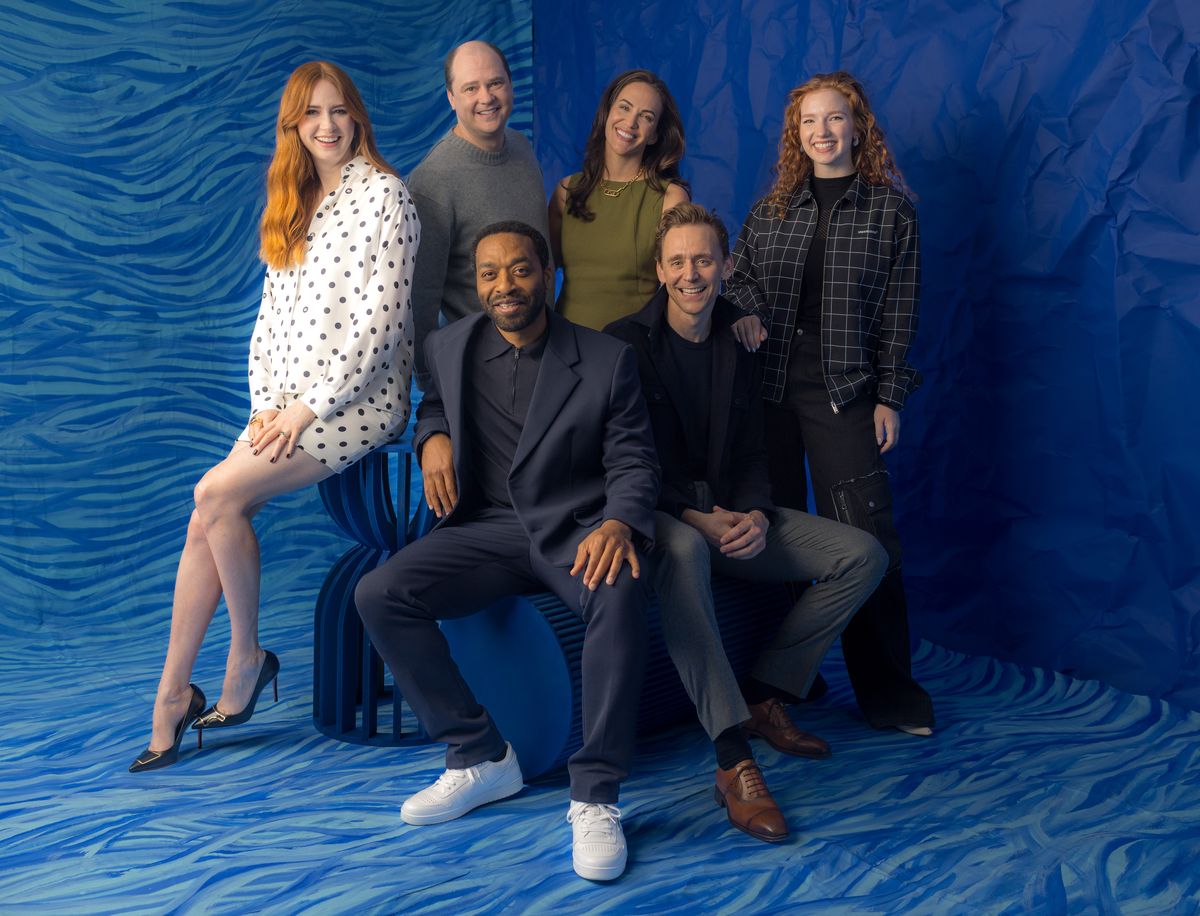 Mike Flanagan with his cast of an amazing movie, The Life of Chuck, at TIFF 2024 - Karen Gillan, Chiwetel Ejiofor, Tom Hiddleston, Kate Siegel and Annalise Basso