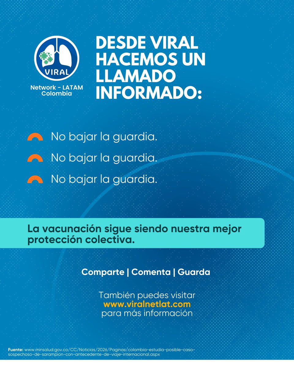 ViralNetLat's tweet photo. ⚠️ No bajemos la guardia.
Verifique su carné y complete su esquema en los puntos de vacunación del país.

Desde VIRAL recordamos: prevenir hoy evita brotes mañana. 🛡️

🔗 Fuente: Ministerio de Salud y Protección Social (MinSalud) https://t.co/AMCEHHe6yv