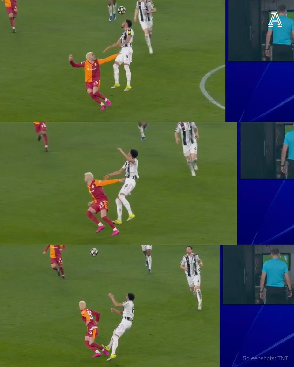 Juventus defender Lloyd Kelly was initially sent off after being shown a second yellow card — his foot made contact with the back of Galatasaray winger Baris Alper Yilmaz's leg after jumping for the ball.

The yellow card was then upgraded to a straight red following a VAR check.