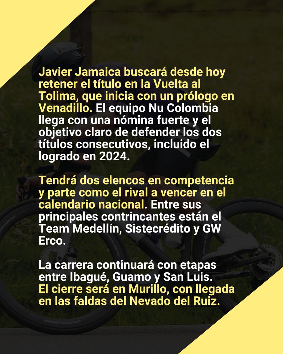 ADNMedellin's tweet photo. Arranca la Vuelta al Tolima y todos van contra el campeón 👀 ¿Podrá Jamaica defender la corona? #NuColombia #ADNdeportes

📍Conoce más en https://t.co/IoeR9FKSvW https://t.co/v2aj6DkC8m
