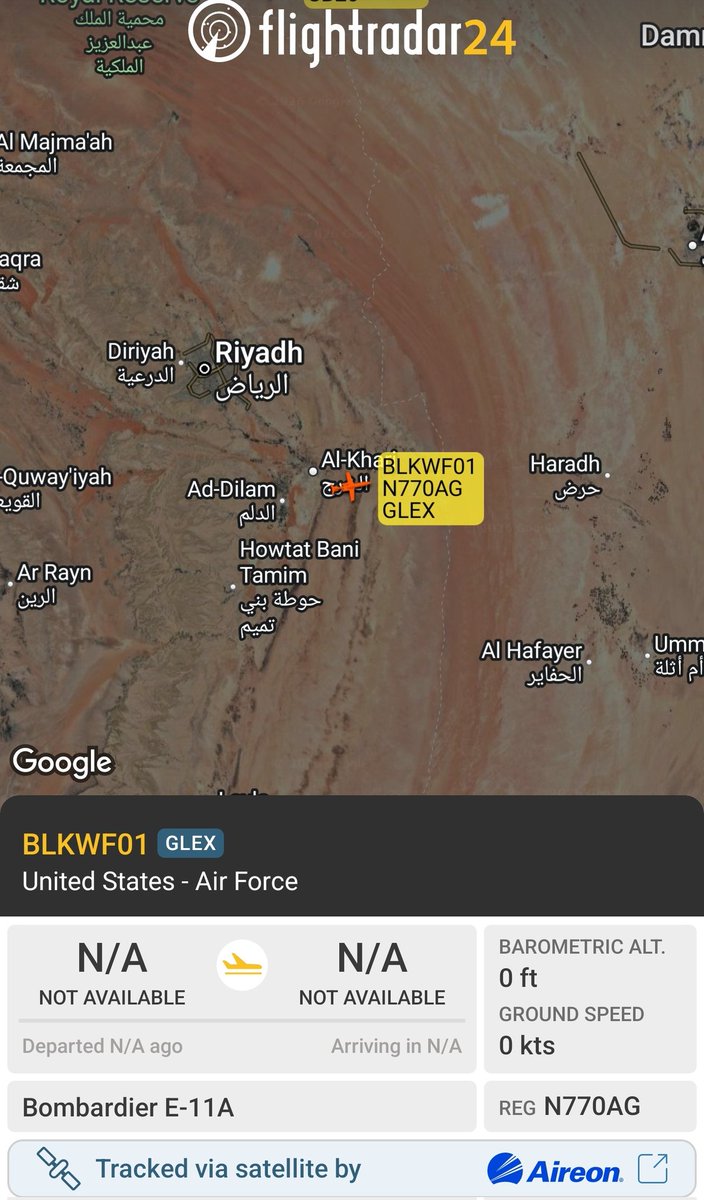 sipjack1776's tweet photo. Bombardier E-11A ๐บ๐ฒ
(BACN)
#AA690E/N770AG/BLKWF01
Pinging on ground at Prince Sultan Air Base.
@Borrowed7Time @steffanwatkins @stunorth69 @ArmchairAdml @FaytuksNetwork @BrennpunktUA https://t.co/0TLHml75rr
