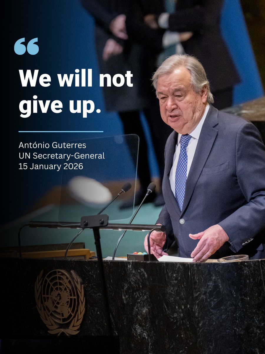 UN's tweet photo. “The United Nations is a living promise — a promise that despite our differences, we will solve problems together.”

@antonioguterres says solidarity and justice must always prevail.

“Even in the rough seas of today, we can anchor our action in peace, dignity, and hope.” https://t.co/JmXJ1Xq8bc