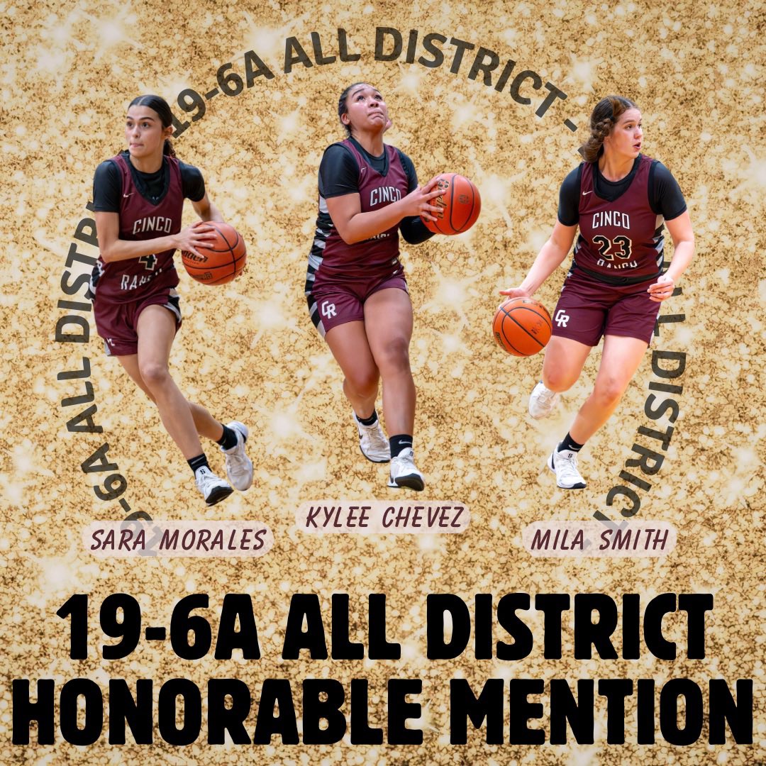 CincoGirlsHoops's tweet photo. Congratulations to Seniors Sara Morales and Kylee Chevez and Freshman Mila Smith for earning 19-6A All District Honorable Mention! 👏👏👏

#alldistrict #honorablemention #earneverything #100for100 #gocougs 
@CincoAthletics @ChrisDudley40 @kaye1332 https://t.co/dUKsNJOrlf