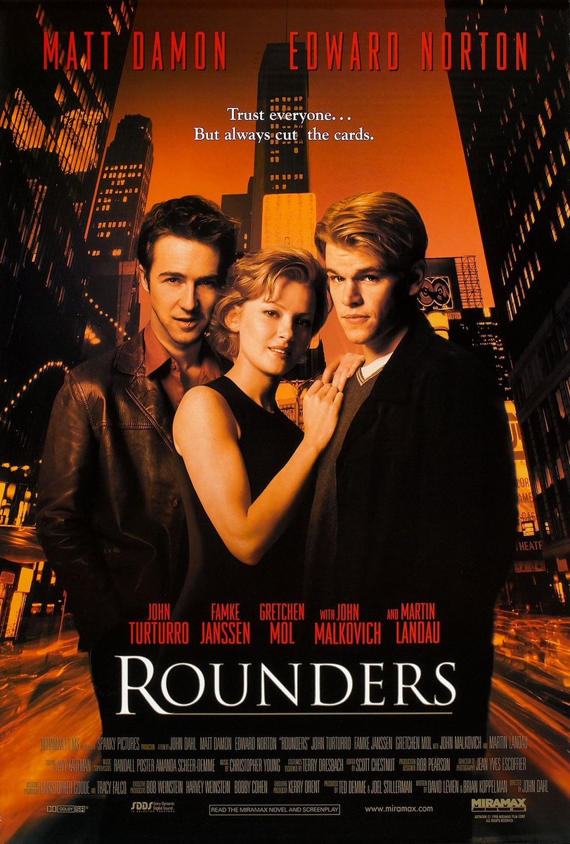 My wife's last movie pick was Never Back Down, which was really fun. Made me super nostalgic for my high school years

My pick for tonight is Rounders, which we've never seen. I've had this on my watchlist for years

Always down for some 90s Matt Damon and Edward Norton