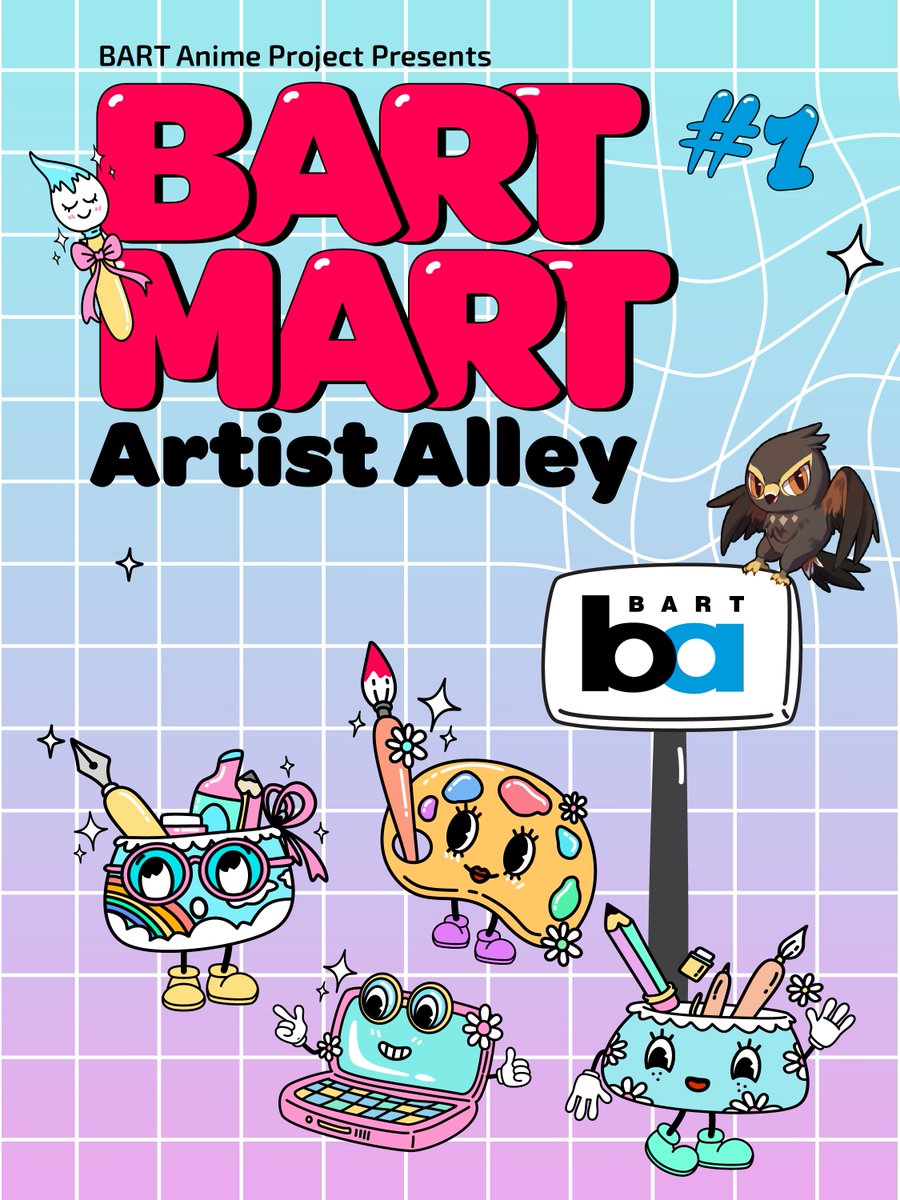 Get excited for new BART Anime events!

BART MART is a series of smaller pop-up art markets in BART stations. 

BART MART 1 is coming to Downtown Berkeley Station on Wednesday, March 4, from 3 to 6pm.

BART MART 2 is coming to Millbrae Station on Thursday, March 26, from 4 to