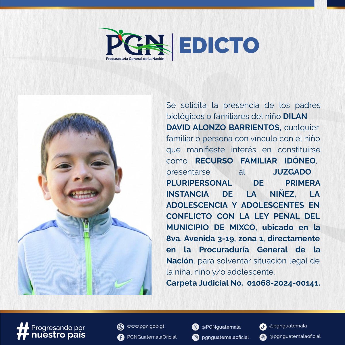 Tu ayuda es importante, comparte la imagen para encontrar un familiar. #Edicto #PGN
