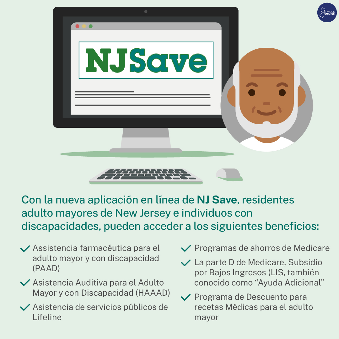NJDHS's tweet photo. Adultos mayores y las personas con discapacidad pueden ahorrar dinero sin salir de casa.
#NJSave es una aplicación en línea que puede ayudarle a ahorrar dinero en:
🩺Primas de Medicare
💊Costos de recetas
💵 y otros gastos de subsistencia
🔗Solicite: https://t.co/DQfcnotYmv https://t.co/3guYt95Suv