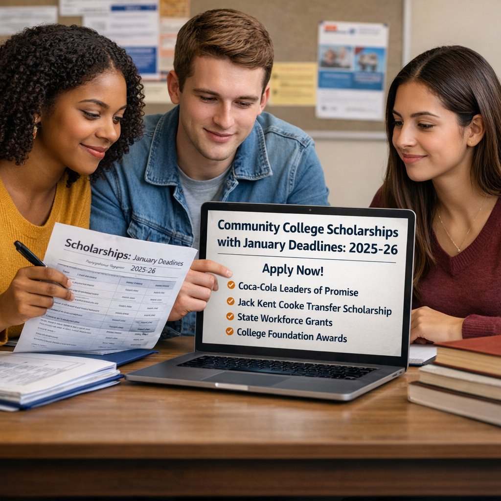 January = MAJOR scholarship deadline month for community college students 🎓💰

Some awards offer up to $55,000/year — but applications close early.

Is your student ready with FAFSA, transcripts &amp; recommendations?

Full 2025–26 January list here 👇
yourwebsite.com/community-coll…