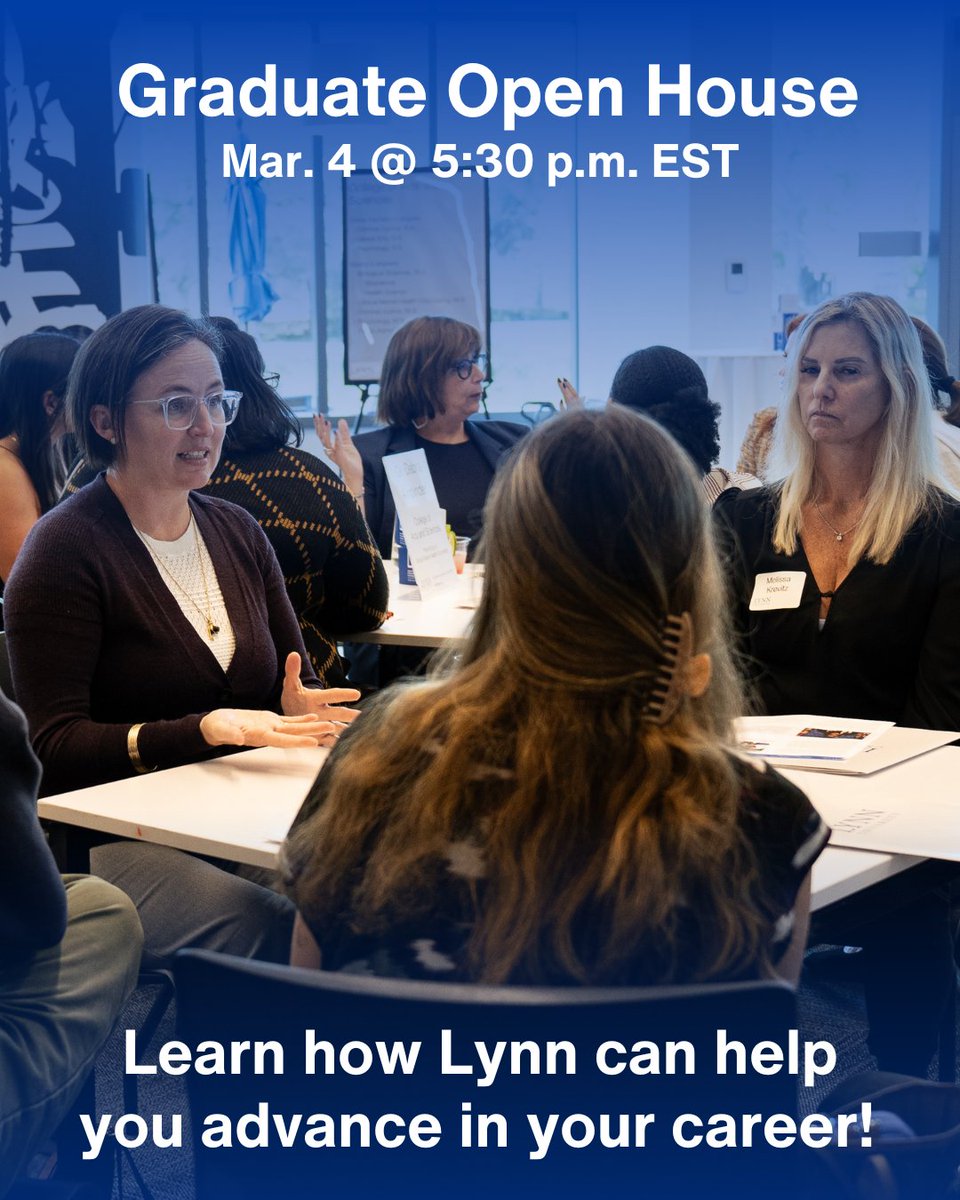 LynnAdmission's tweet photo. Ready to take the next step? 🎓✨ Join us for our Graduate Open House on March 4 and learn more about Lynn’s graduate programs, meet faculty, and explore how you can advance your career. Register today: https://t.co/MyAaySaNrj 💙🌴 #GraduatePrograms #OpenHouse #MBA https://t.co/xx7zyC25ax
