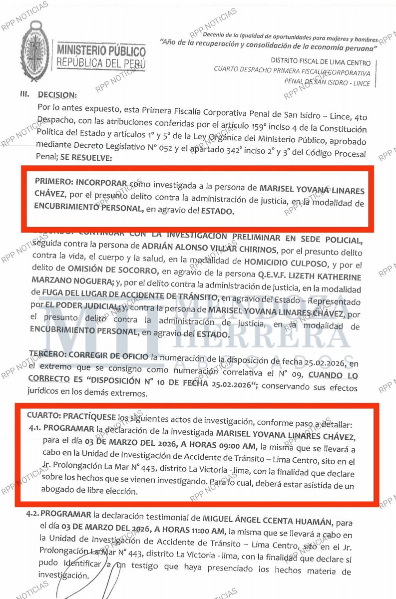 #ATENCION Ministerio Público incorpora como investigada a la periodista Marisel Linares por presunto delito de encubrimiento personal, en caso de la muerte de Lizeth Marzano, atropellada por Adrián Villar