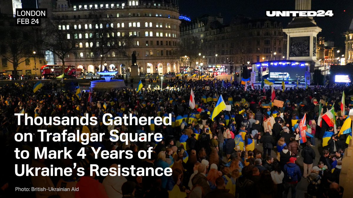 A performance organized by Voices of Ukraine brought together thousands of people in London's Trafalgar Square on February 24 to mark 4 years of Ukrainians resisting russia’s full-scale invasion.

Thank you to those who #StandWithUkraine, wherever you are💙💛
