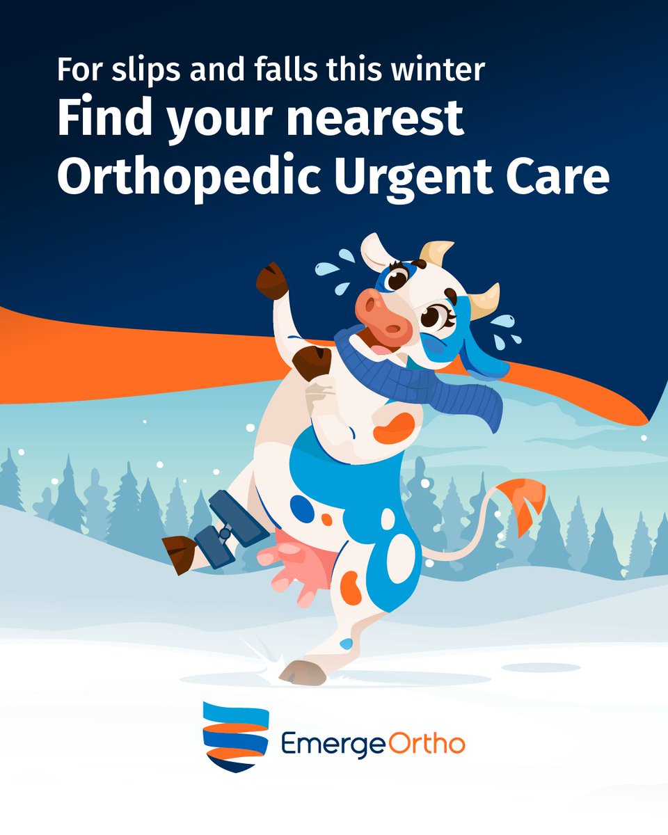 EO_Triangle's tweet image. ❄️ Winter brings more than cold, it brings more injuries. Our udderly fantastic Orthopedic Urgent Care team across the Triangle Region is ready to treat sprains, strains, and fractures. Find your closest clinic here.
#Ortho #UrgentCare #EmergeOrtho
