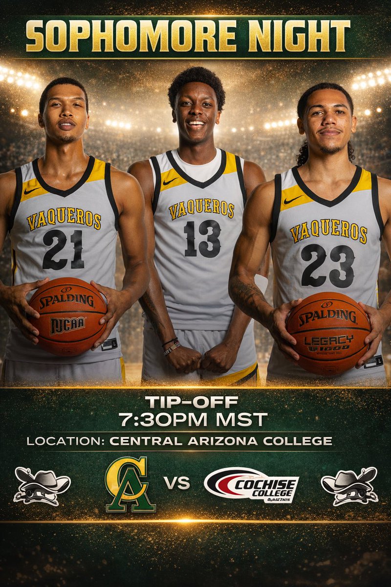 centralazmbb's tweet photo. Join us tonight at home to celebrate our 3 Sophomores!

- Brayden Gant 
- Nathan Wanjohi 
- Ja’Kwan Jordan 

Tip-Off is @ 7:30pm vs Cochise College 🔥

#Vaqueros 🟢🟡 https://t.co/IJ2XuVkbvE