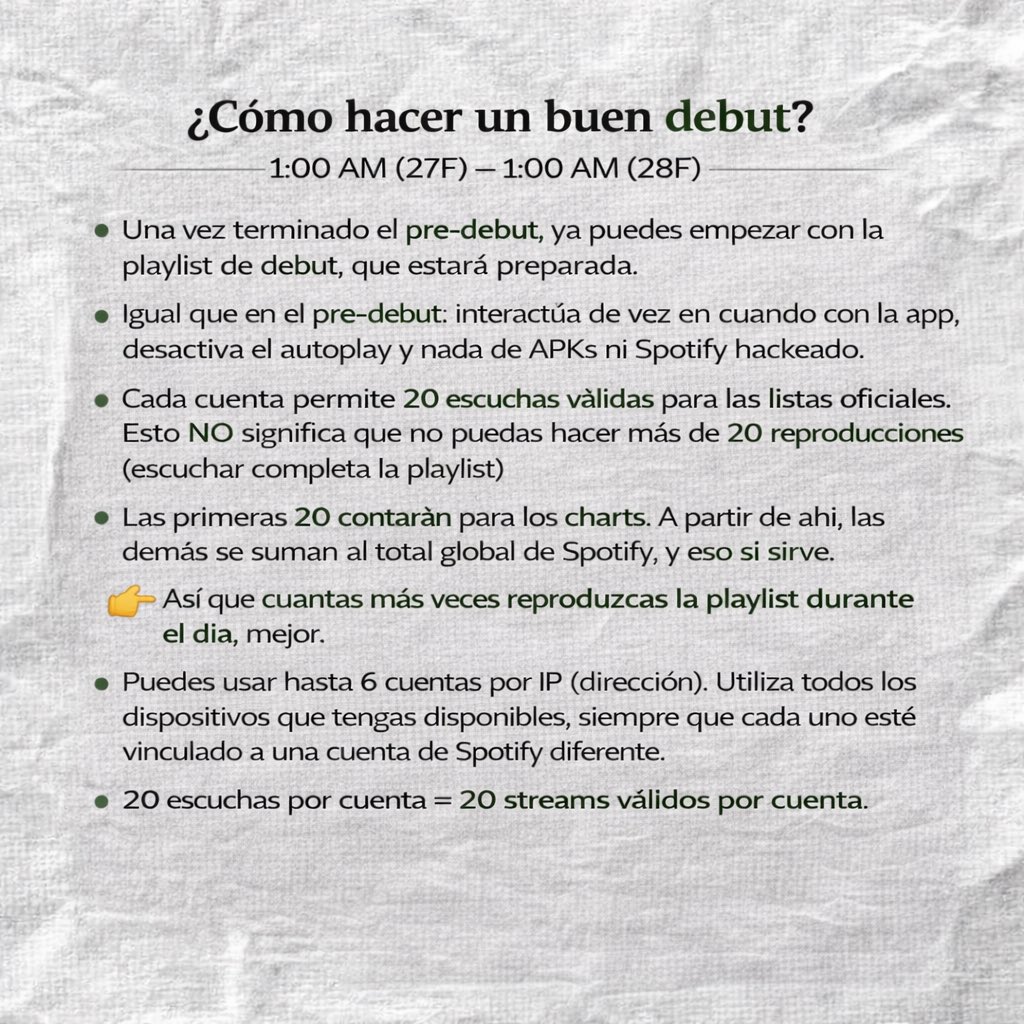 ahora si, 2 PUÑALAITAS (de Andalucía) sale mañana a media noche y es MUY importante que tengáis claro que hacer.

aquí tenéis un resumen de cómo hacer un buen pre debut y debut, para que entendáis todo y estemos bien organizadas.

cualquier duda, mis dm están abiertos 📩

y por