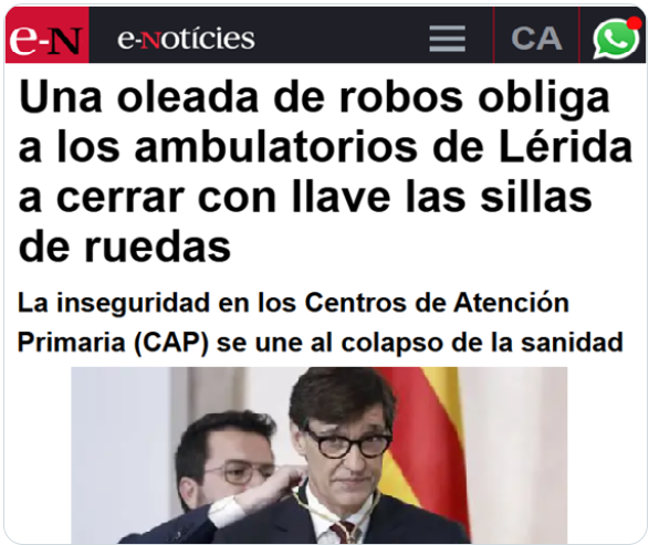 Las 3 grandes competencias traspasadas a Cataluña

-Educación: la peor de España según PISA
-Sanidad: las mayores listas de espera
-Seguridad: las 10 ciudades de España con más criminalidad son catalanas

Cuando se une el separatismo con la izquierda woke, el éxito está asegurado