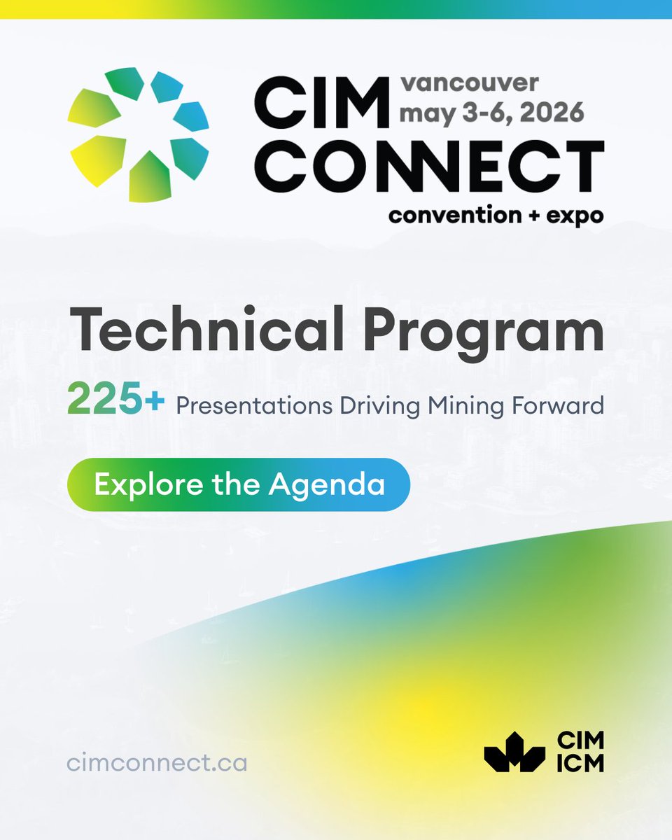 CIM_ICM's tweet image. The CIM CONNECT 2026 Technical Program is live — and it’s our most comprehensive program yet.
Explore the full Technical Program and start planning your schedule today.

🔗 cimconnect.ca/technical-prog…

#CIMCONNECT2026 #MiningIndustry #TechnicalProgram #CIMEvents