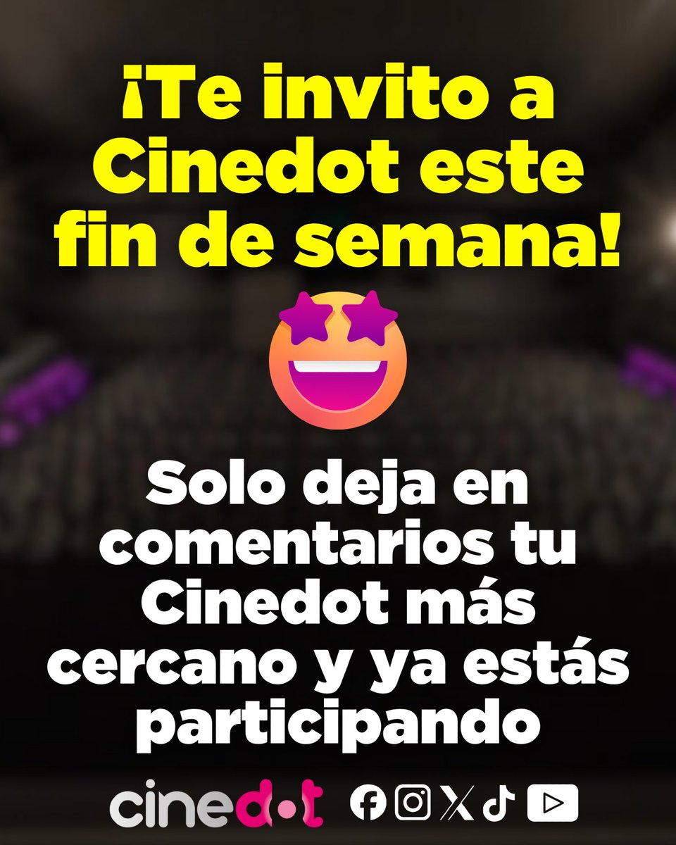 Cinedotmx's tweet photo. ¡Queremos invitarte a Cinedot este SABADO!
Escribe un comentario diciéndonos cuál es tu Cinedot más cercano y ya estás participando.
Tienes hasta el viernes 27 de febrero, asegurate de poder recibir mensajes privados https://t.co/MKzbF2KzAm