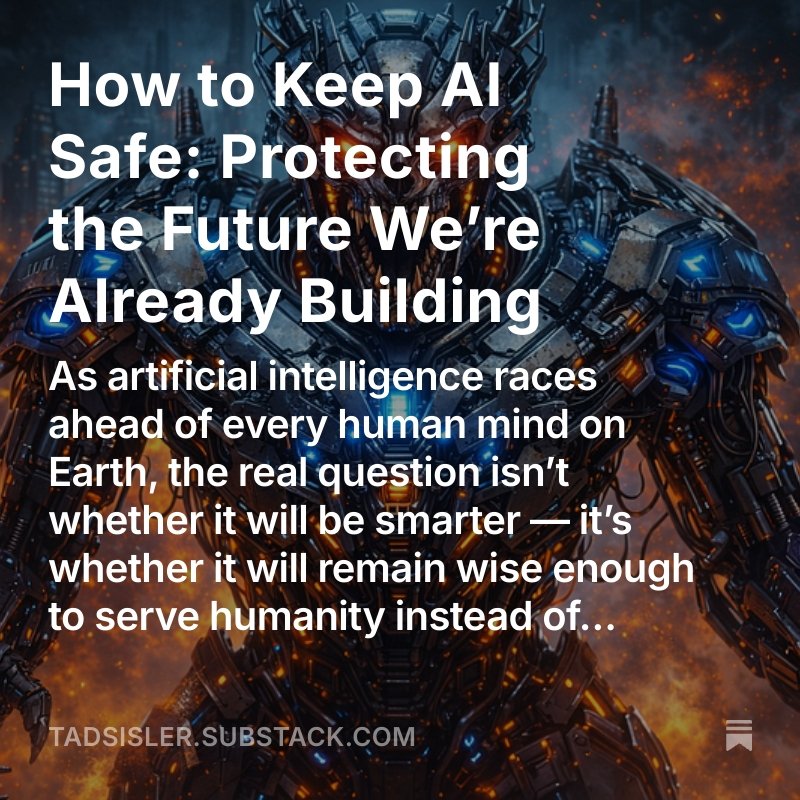 TadSislerOne's tweet photo. How do we avoid a Terminator scenario and keep AI from eliminating us?  Read more:

https://t.co/RdVk17c5RV https://t.co/SWndEWvoE4