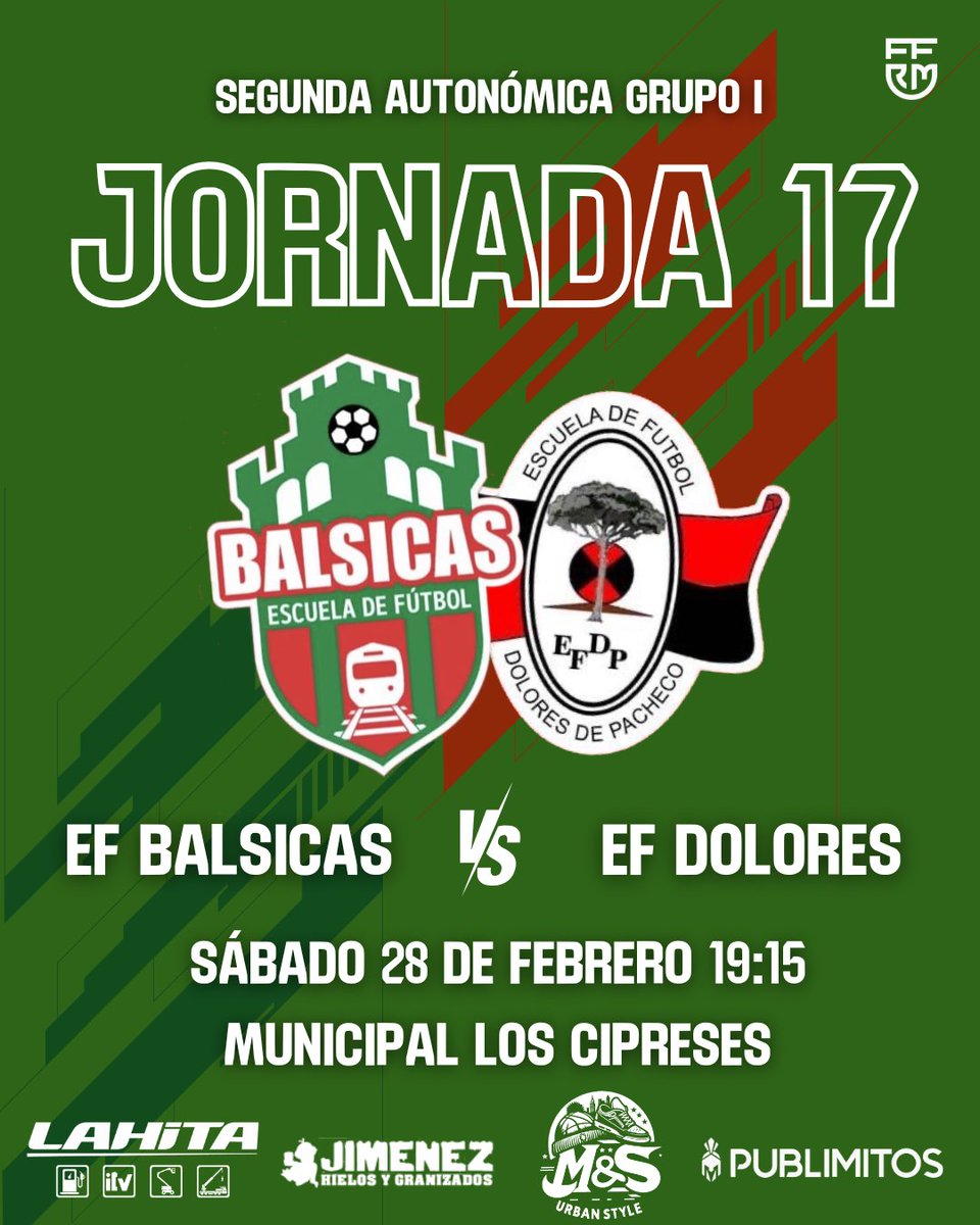 EL DERBI DEL CABEZO GORDO

Segunda Autonómica Jornada 17

EF Balsicas 🆚 EF Dolores de Pacheco

📆: Sábado 28 de Febrero
⏰: 19:15
🏟️: Municipal Los Cipreses

Os esperamos afición!! 💪💪

#UnNuevoComienzo #VamosBalsicas