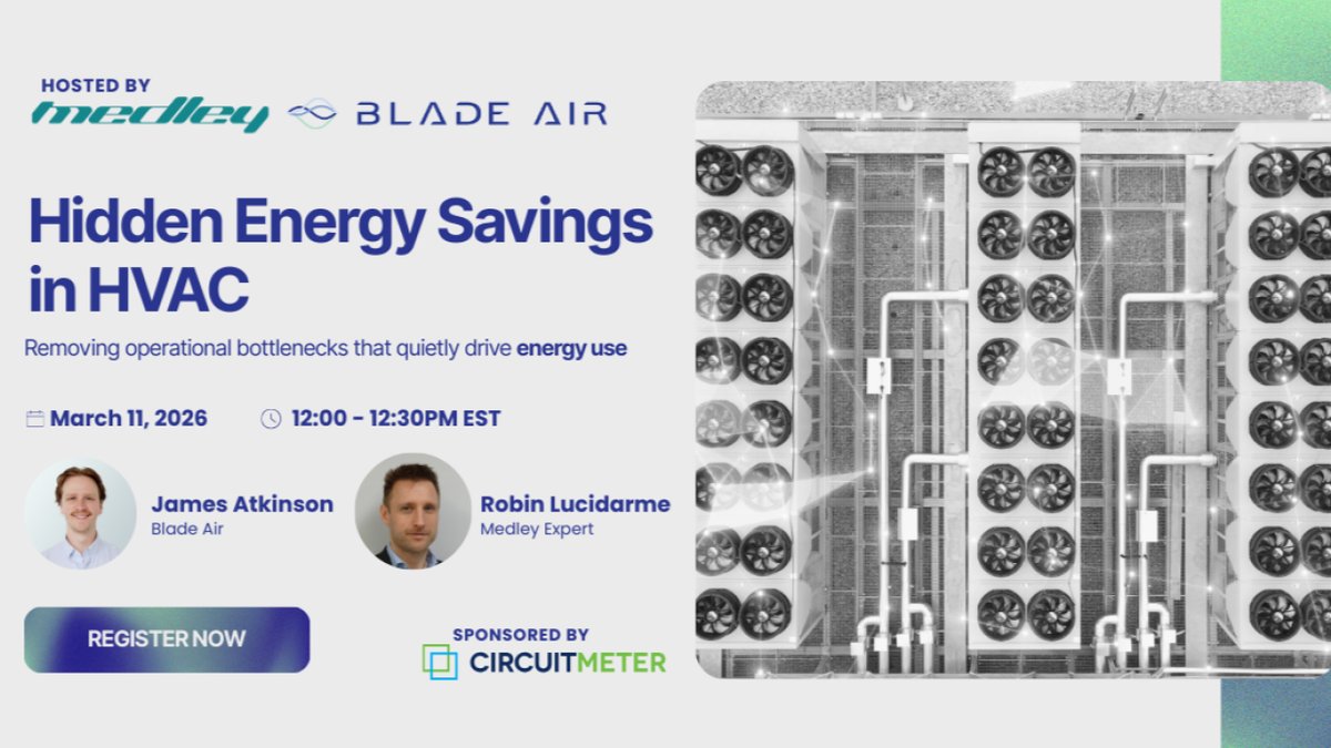 MARCH 11, 2026 — 12:00 to 12:30 EST. 
Join the “Hidden Energy Savings in HVAC” virtual event, where industry experts will explore how better data, diagnostics, and strategies can dramatically cut HVAC energy use and operating costs.
lnkd.in/gx9iBmCB

#HVAC #BuildingOps