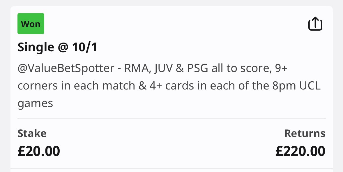ValueBetSpotter's tweet photo. 😍😍😍 10/1 LAST MINUTE UCL WINNER!!!!!!!!!!!!!!!!!!!

🚀 WHAT AN UNBELIEVABLE MONTH WEVE HAD!!!!!!!!!!!!!!!!!!

👀 GET THIS TWEET TO 100 LIKES FOR A GIVEAWAY!!!!!!!!!!!!!!!!!!! https://t.co/MzfufkpaAE