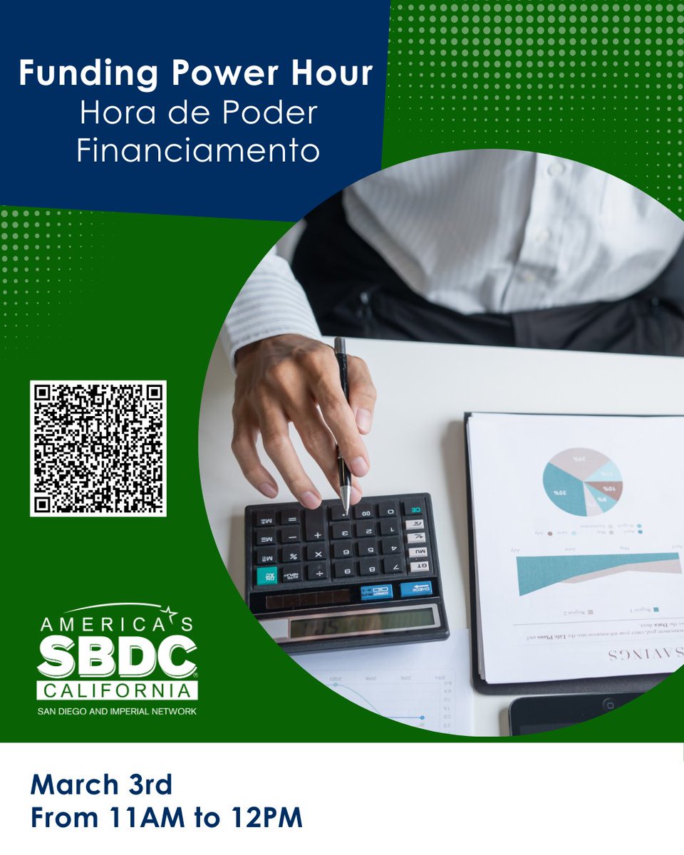 SDSBDCNetwork's tweet image. Join Small Business Funding Power Hour—open Q&amp;amp;A with experts. Get real-time answers on loans, grants, investors &amp;amp; more!
Register now by scanning the Q code or following this link:
hubs.ly/Q043rKbX0

#SmallBusinessSupport #SanDiegoBusiness #SDIVSBDCGrowth