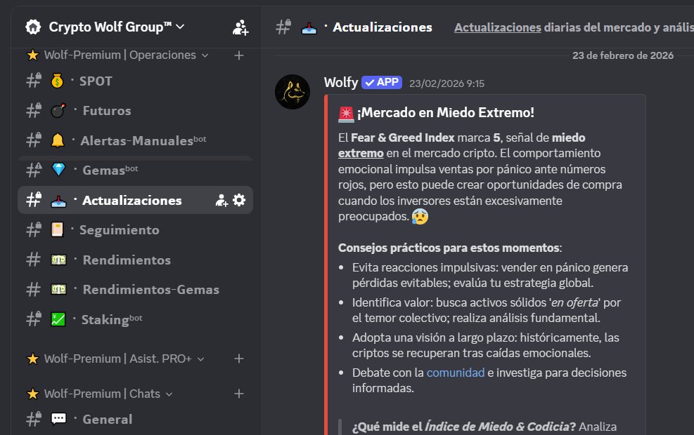 Miedo extremo en el mercado hace dos días y enviamos esto a Wolf-Premium.

Hoy varias criptos hicieron +50%.

Aprovechá el miedo de las masas y acumulá a largo plazo activos de alto valor.

cryptowolfgroup.com/premium/#planes