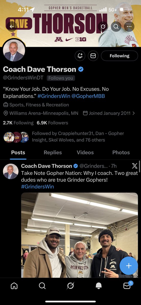 What’s up Coach <a href="/GrindersWinDT/">Coach Dave Thorson</a>. You’re the man and a Gophers legend. Thanks for the follow