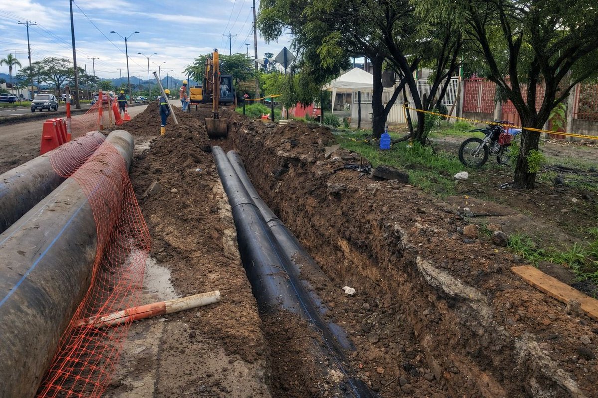 La obra histórica de agua potable para Chone avanza en 13 frentes de obra💧