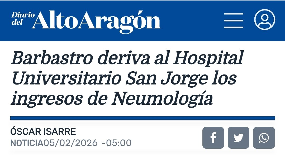 La noticia es del 5 de febrero y el Hospital de Barbastro continúa sin neumólogos. Mientras tanto, el PP parece más pendiente de lo que se decide en Madrid que de los problemas reales de Aragón.

110.000 personas dependemos de lo que decidan Feijóo y Ayuso.