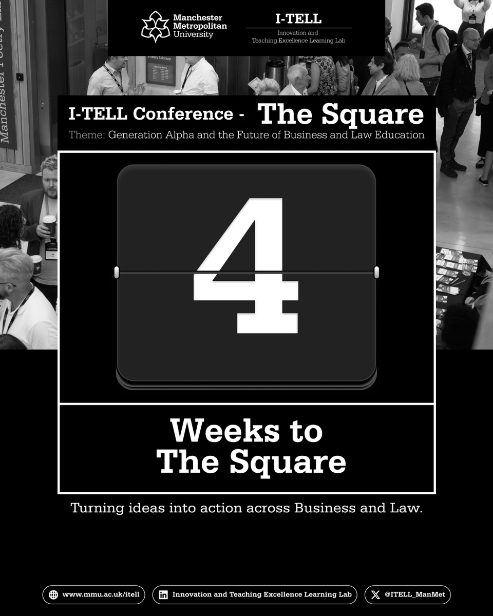 ITELL_ManMet's tweet photo. The Square – I-TELL Conference 2026
22 May 2026

A space for bold thinking in Business &amp; Law education.

#TheSquare2026 #ITELL2026 https://t.co/mttuJZgOEg